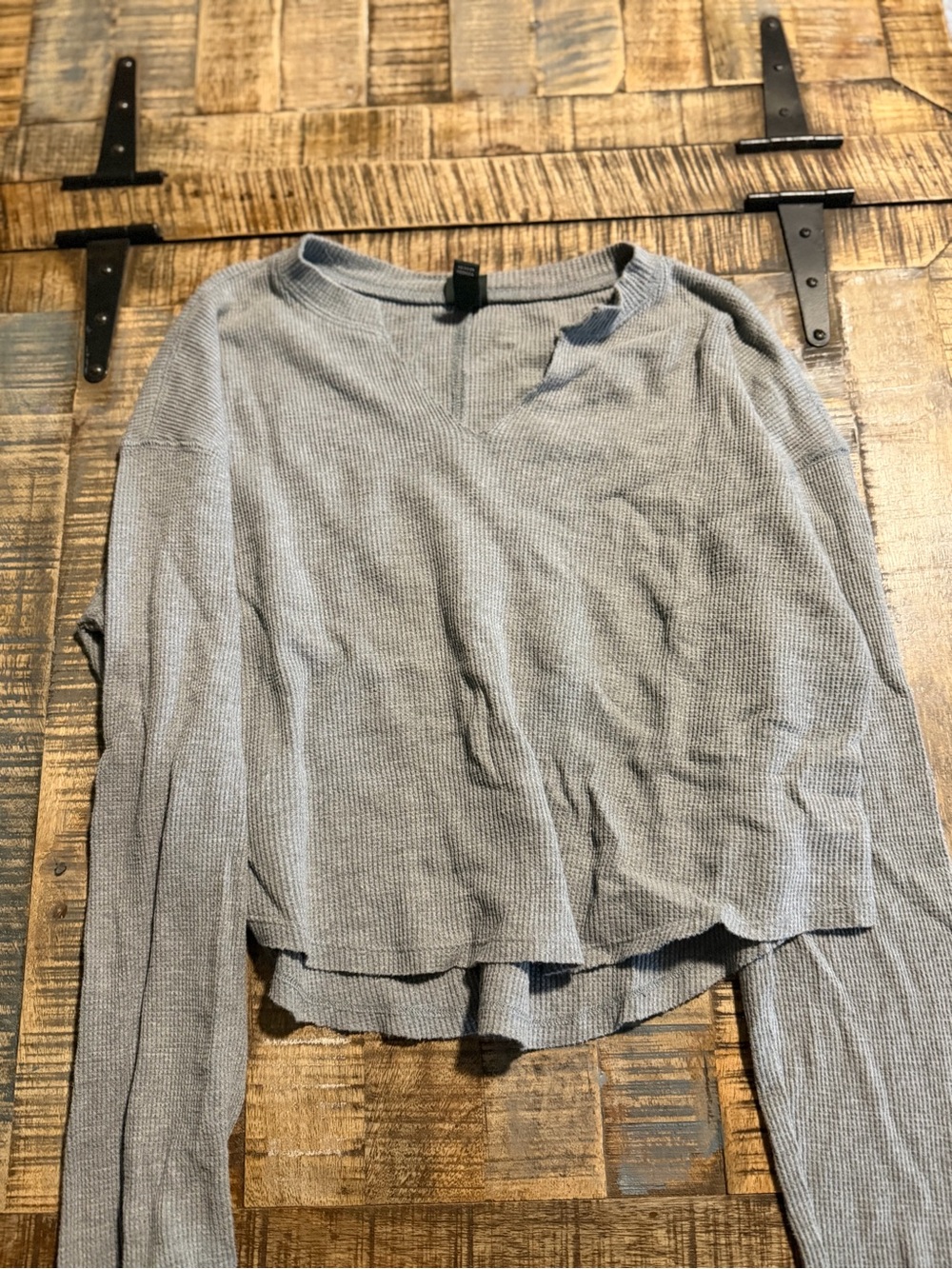 wild fable Heather Gray Waffle Knit Long Sleeve Top
